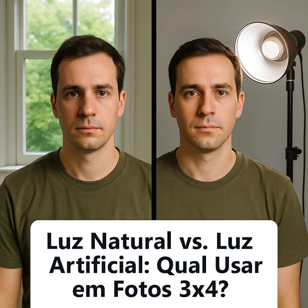 Comparação entre luz natural e artificial em fotos 3x4